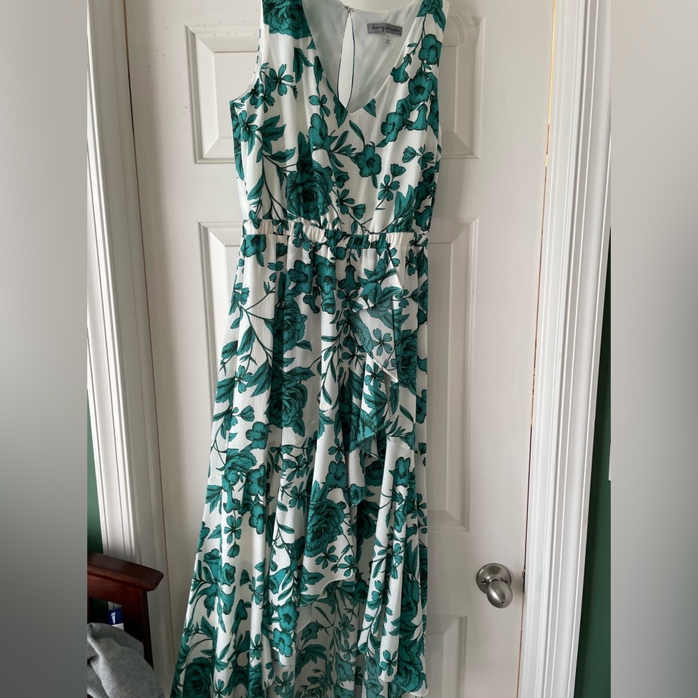 Danny & Nicole Teal and White Floral high-low Dress